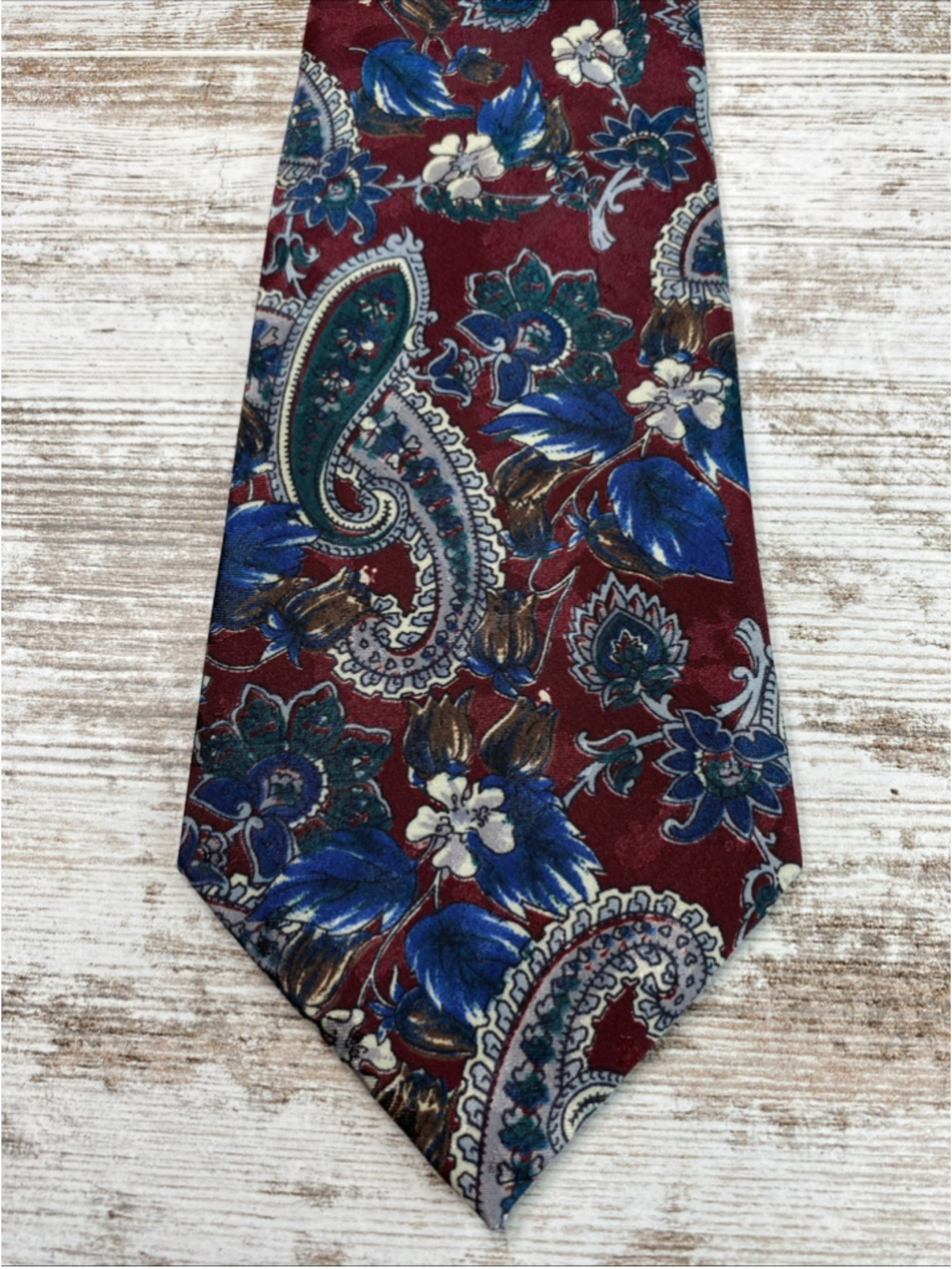 Vintage Envoy Neck Tie Burgundy Red Blue Floral Paisley Wide 3.75” Retro Men’s